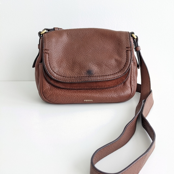 Cognac Fossil Peyton Small Crossbody Purse Leather and Suede - Picture 2 of 16